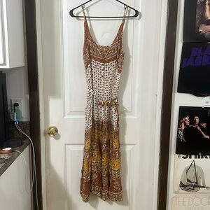 Tree of Life Orange and White Jumpsuit with Flowing Design